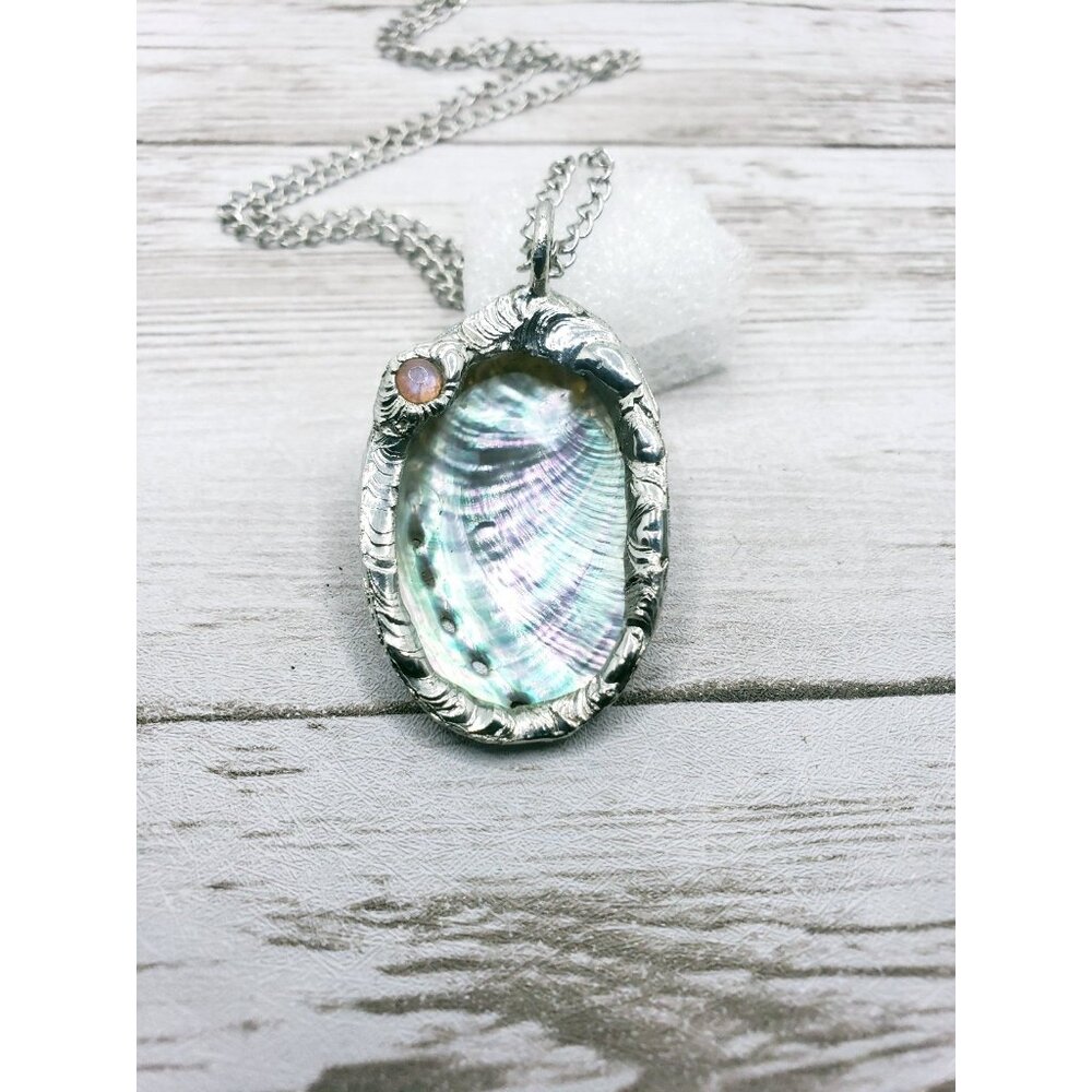 Abalone and moonstone crystal necklace handmade - Picture 7 of 12